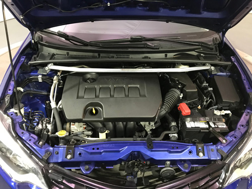 Toyota Corolla 2015 engine bay with overheating troubleshooting tools