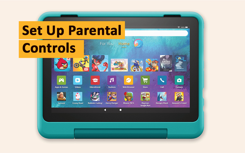 Amazon Fire HD 10 Kids tablet with parental control settings